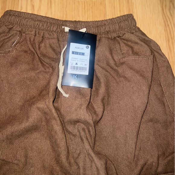 New - AOKLOK Basic Elastic Waist brown pants L - Picture 1 of 6